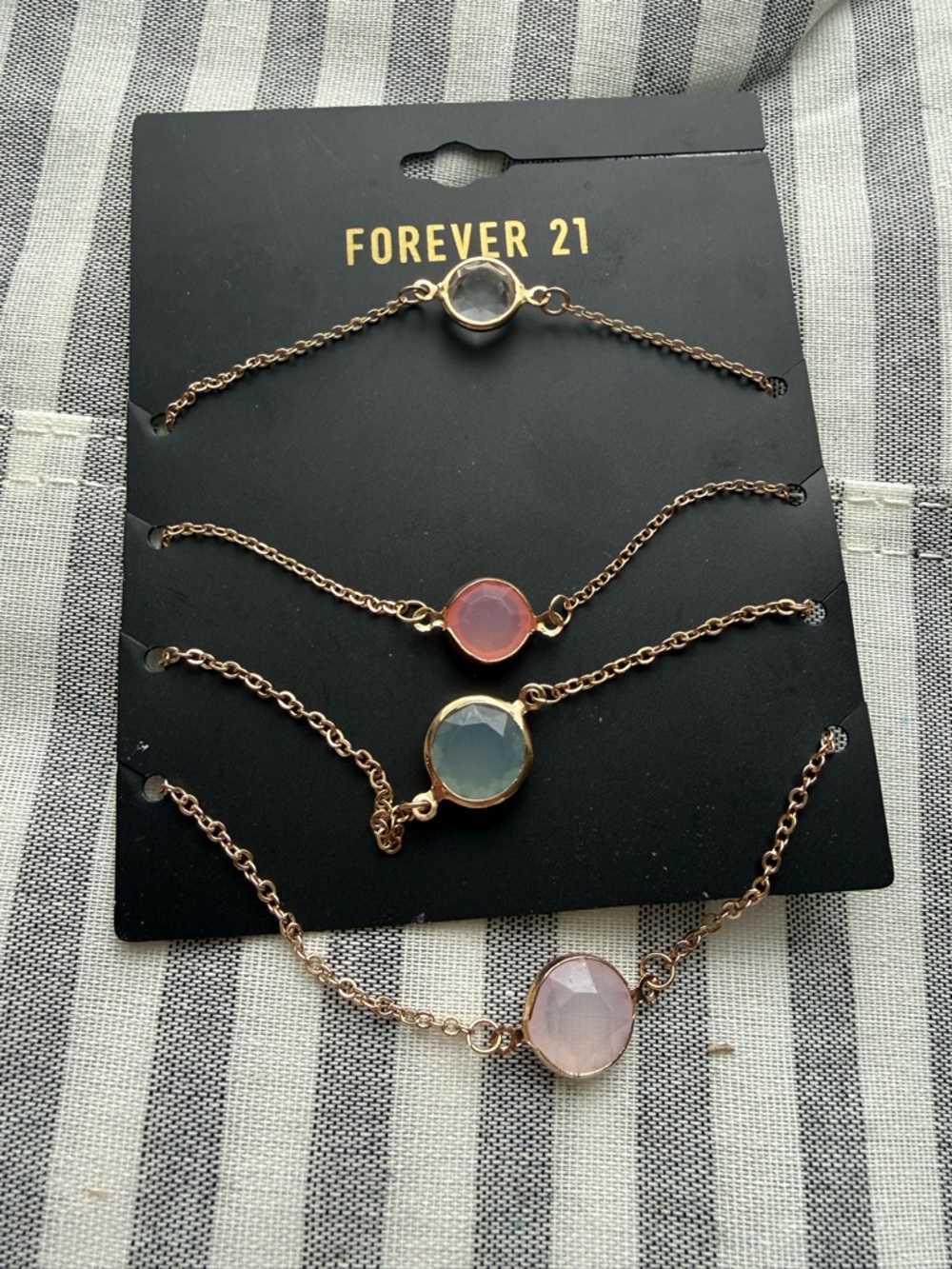 Forever 21 Rose Gold Layered Bracelet Set with Pink, Gray, Clear Stones